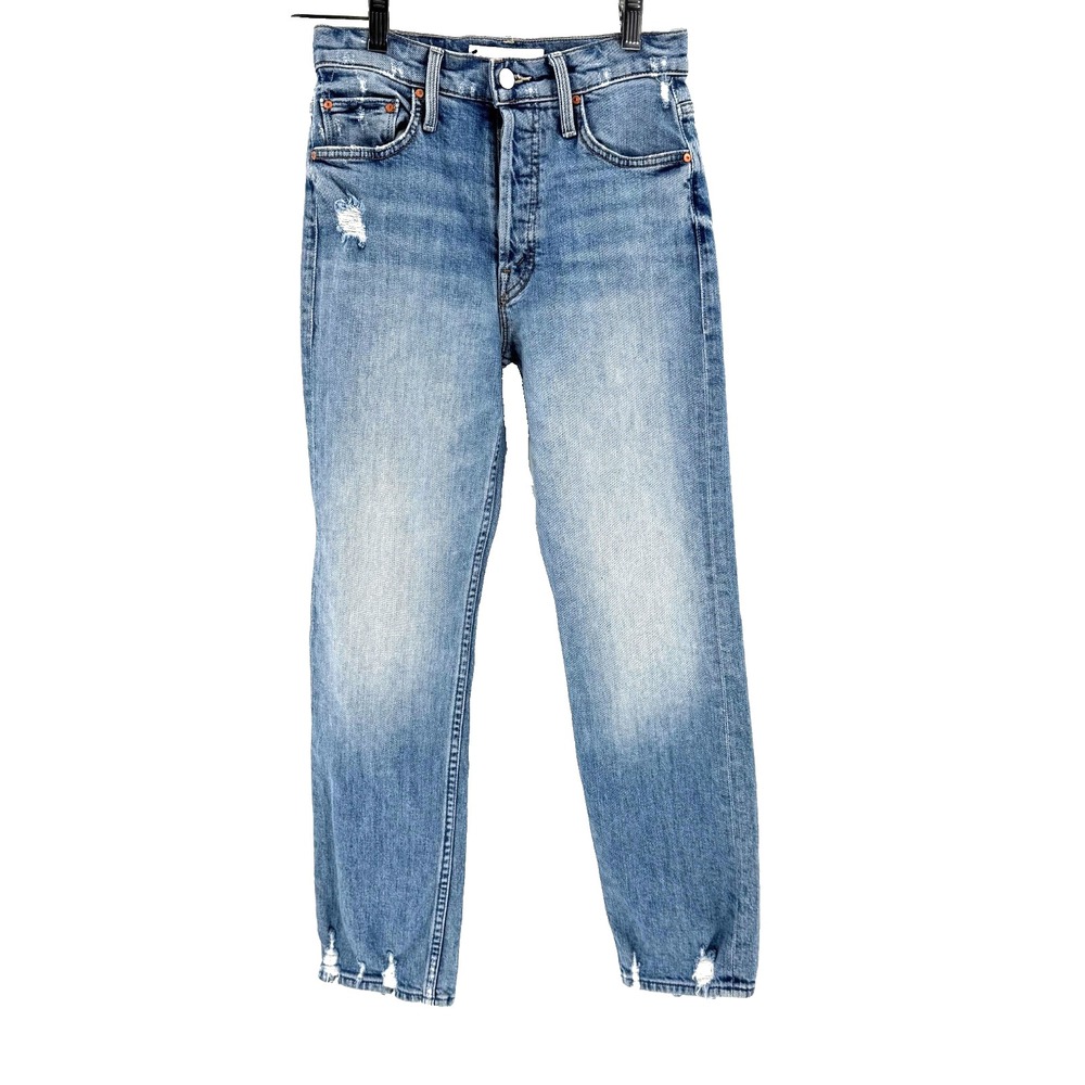 MOTHER Blue Distressed Ankle Jeans